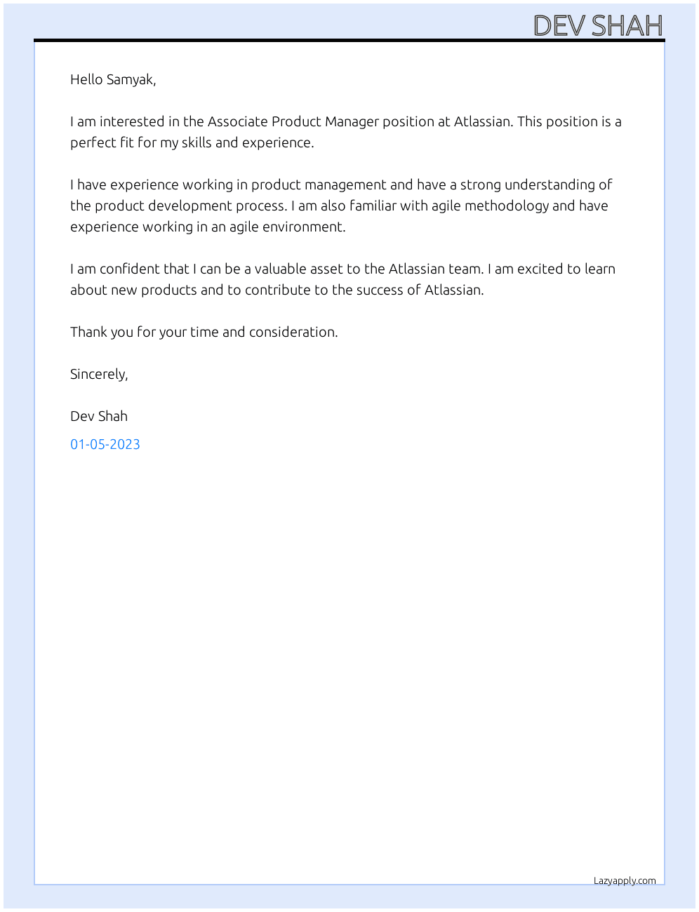 Associate Product Manager At Atlassian Cover Letter