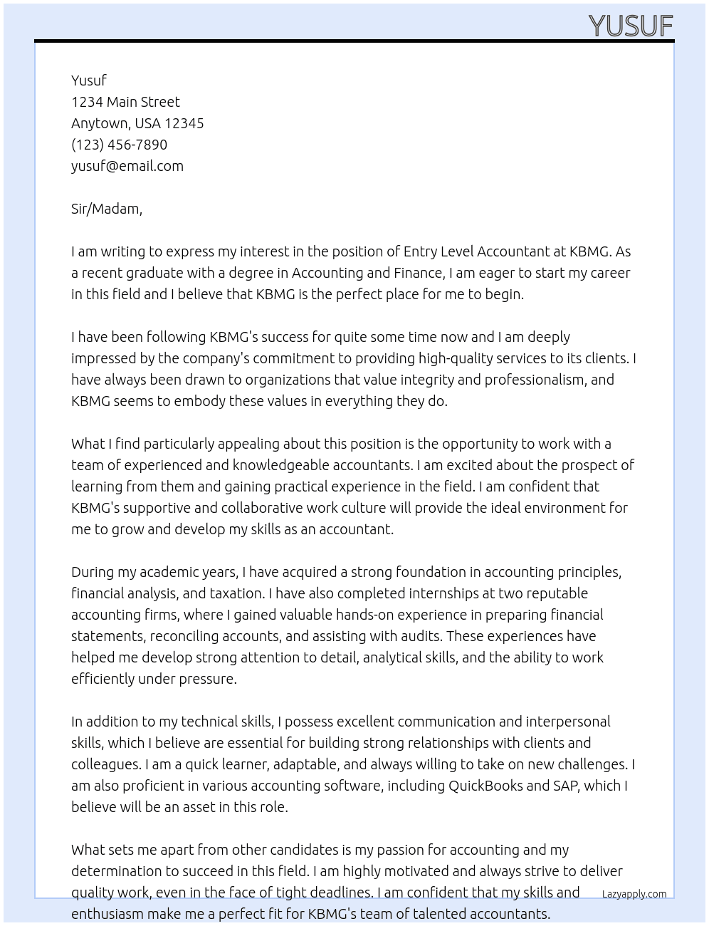 Entry level accountant At KBMG Cover Letter