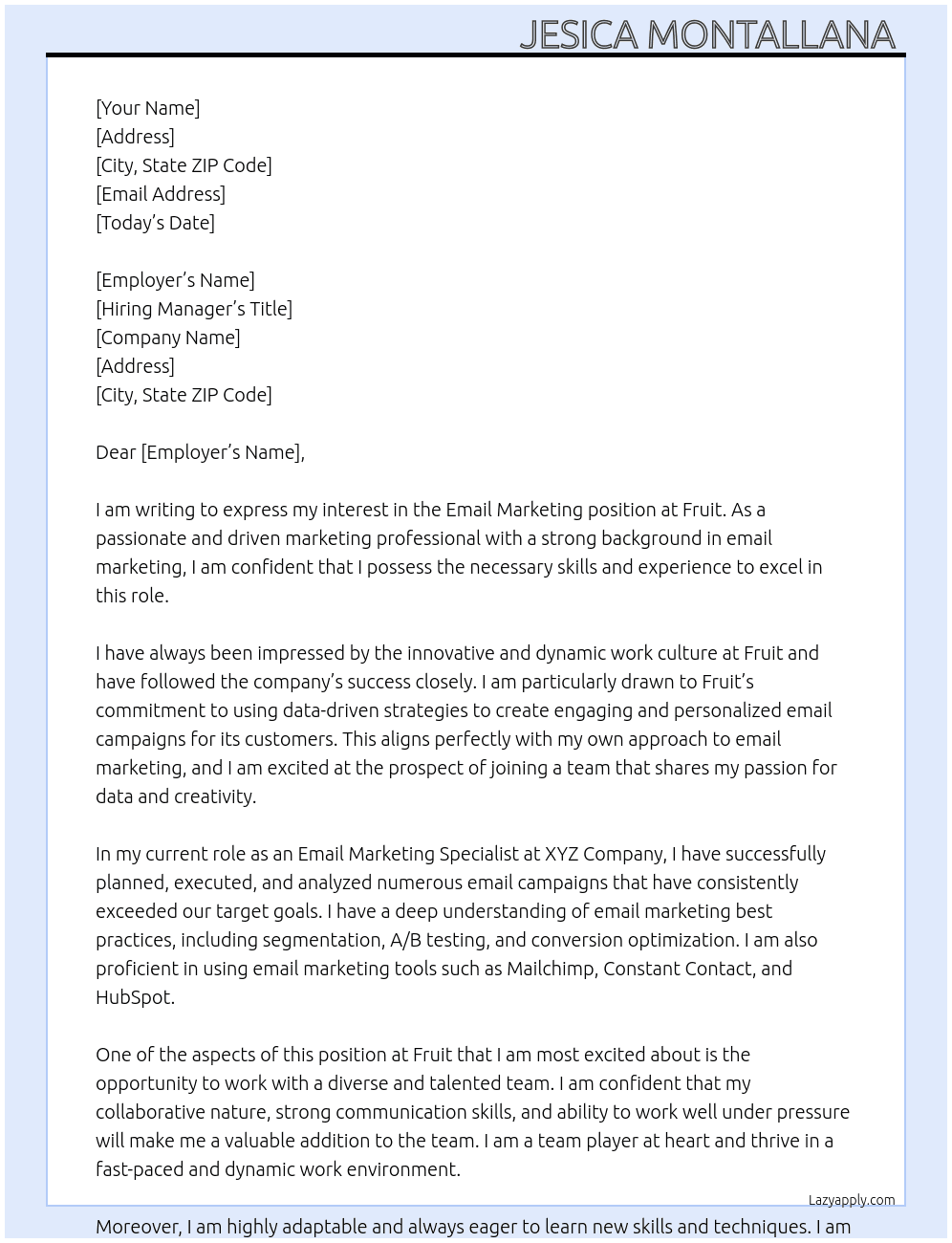 Email  marketing  At Fruit  Cover Letter
