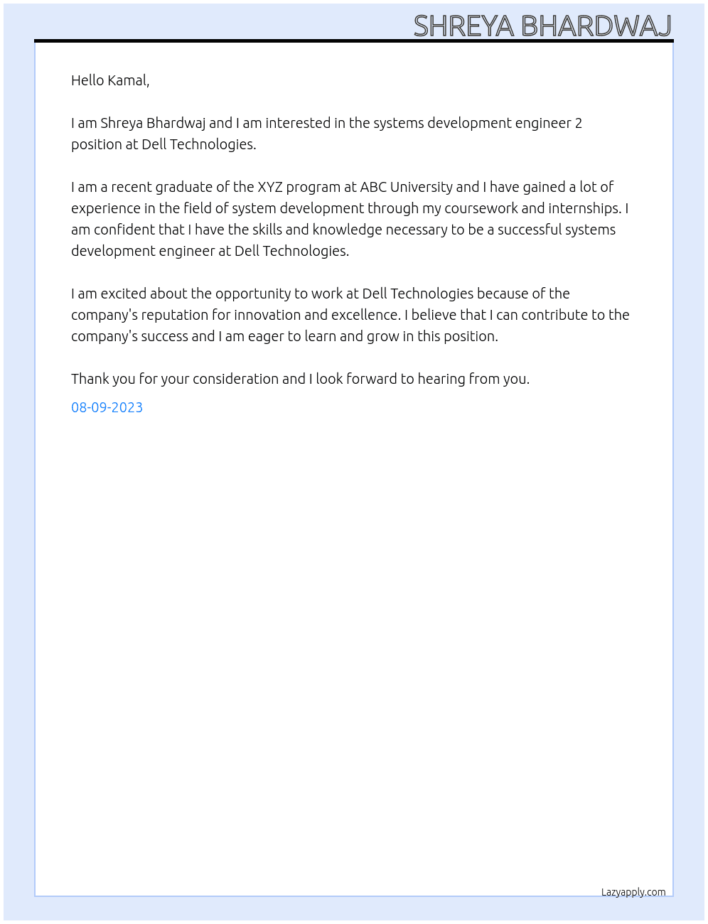 Systems Development Engineer 2 At Dell Technologies Cover Letter