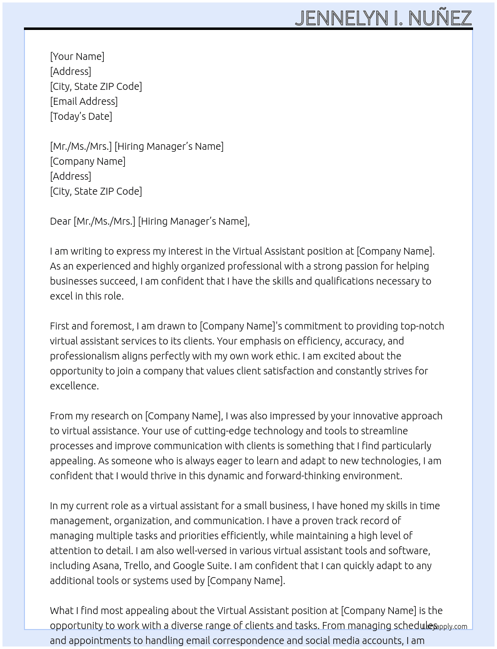 Virtual Assistant At Insert Company Name Cover Letter