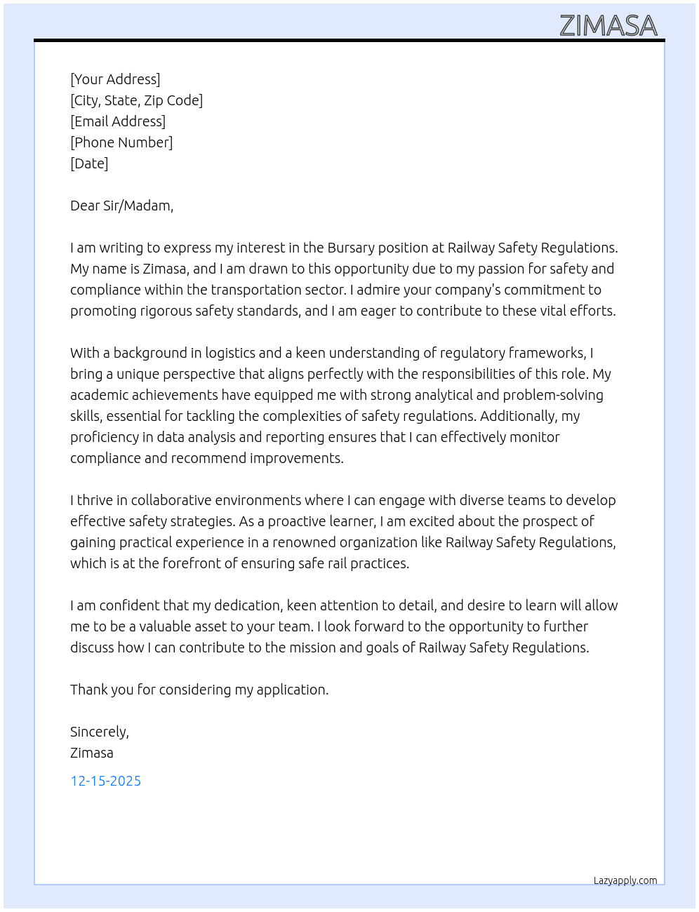 Cover letter for bursary - LazyApply