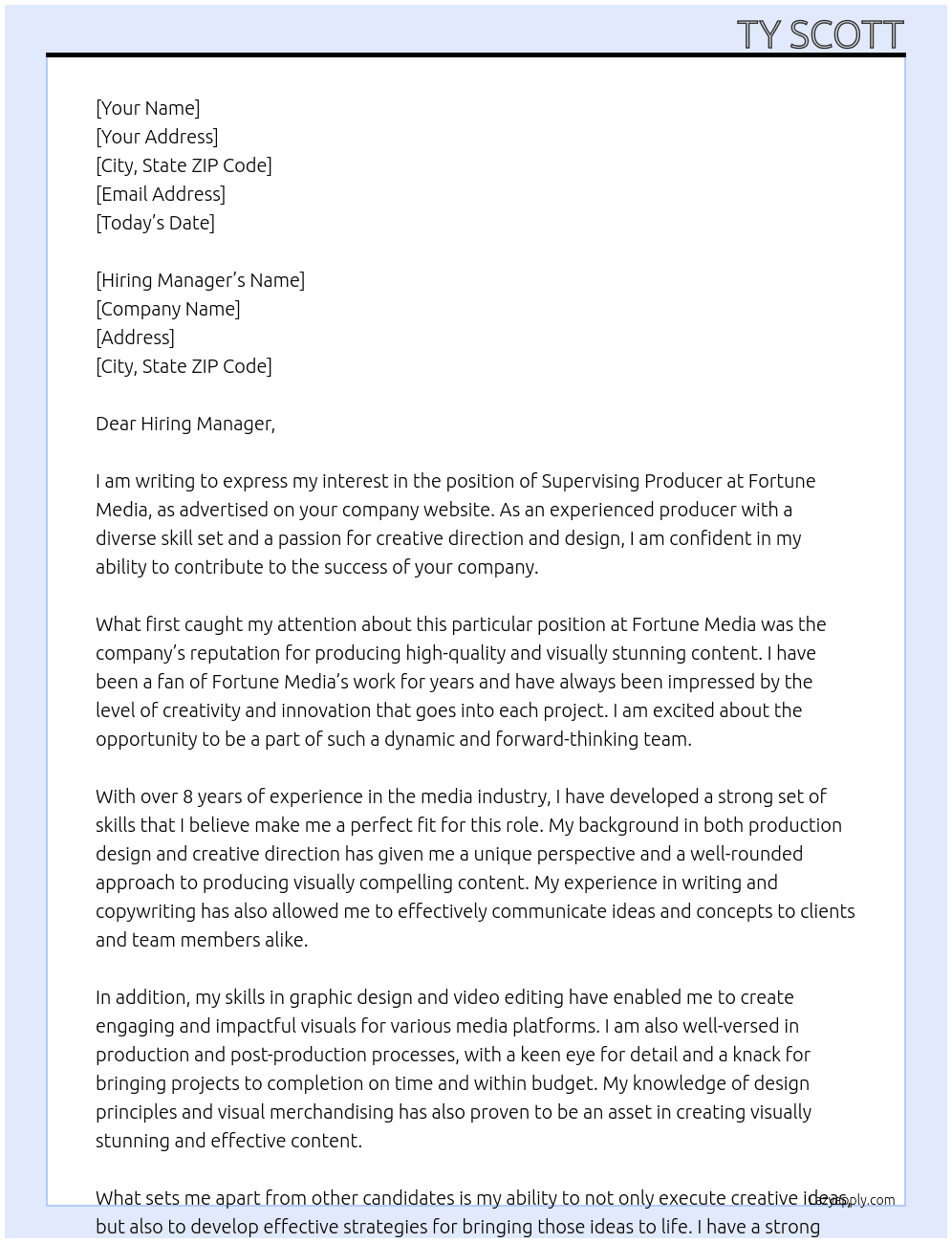 Supervising Producer At Fortune Media Cover Letter