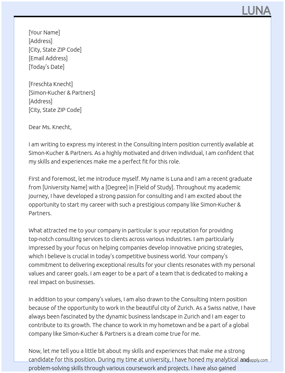 Consulting Intern At Simon-Kucher & Partners Cover Letter