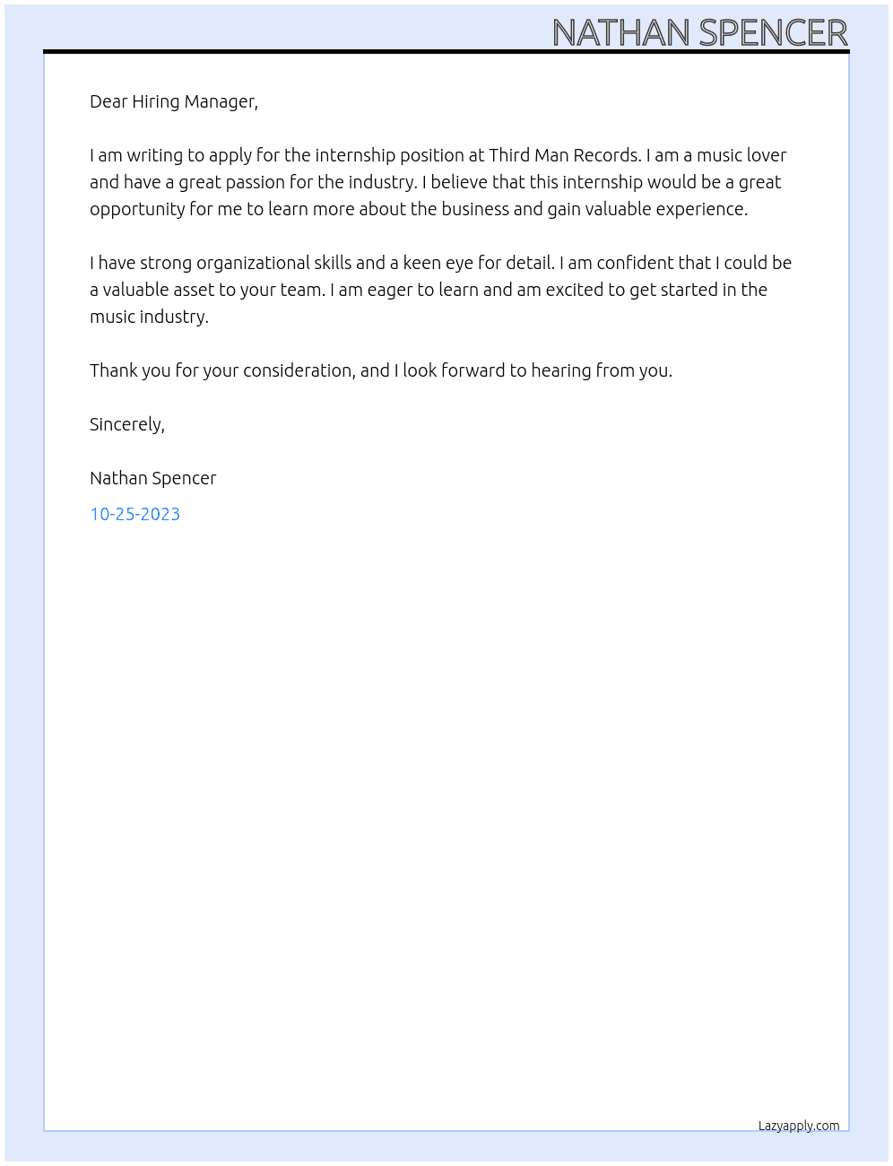 Internship At Third Man Records Cover Letter