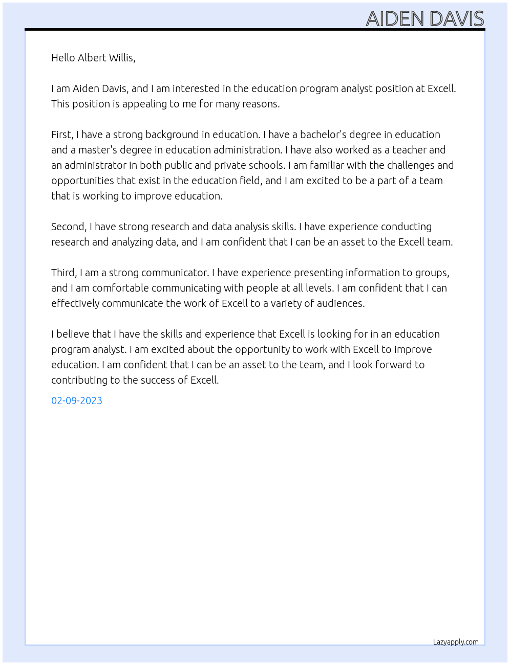Cover letter for education program analyst - LazyApply