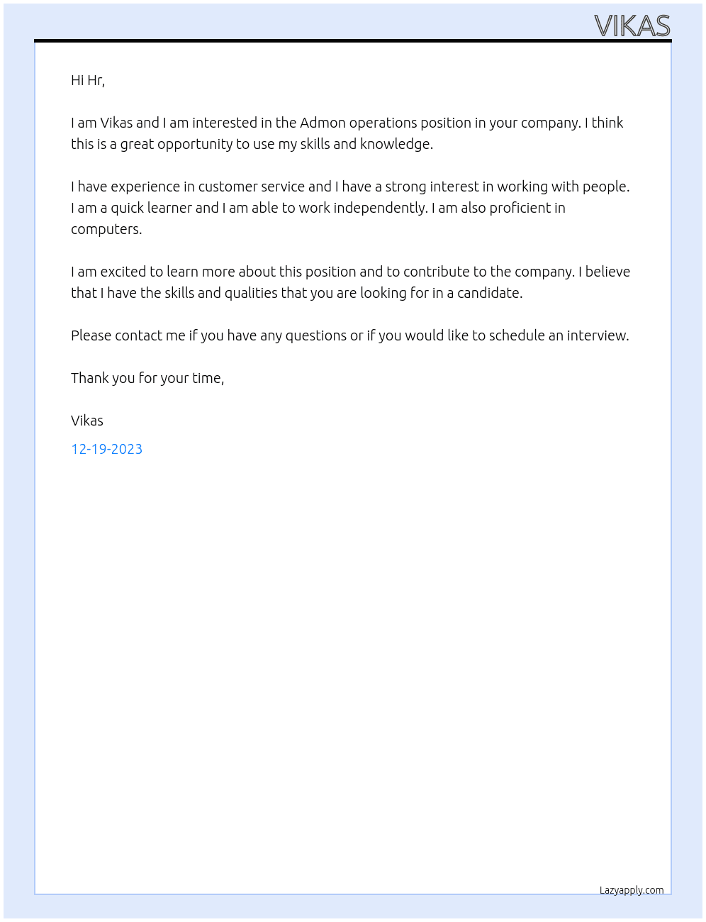 Admon operations At Allen Cover Letter