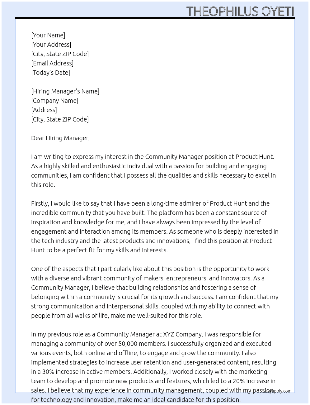 Community manager At Product hunt Cover Letter