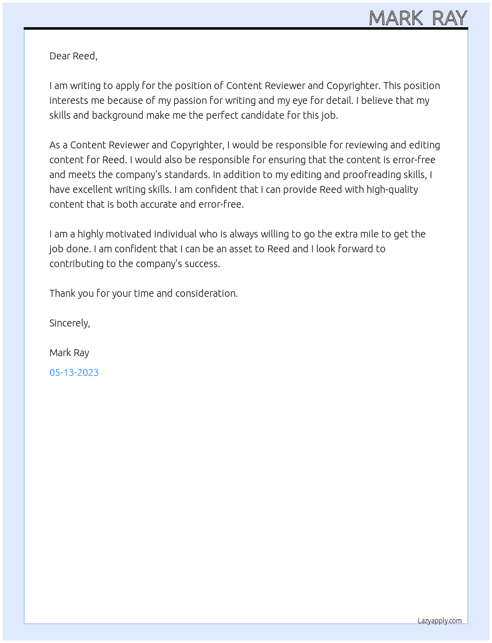 content reviewer and copyrighter  At reed Cover Letter
