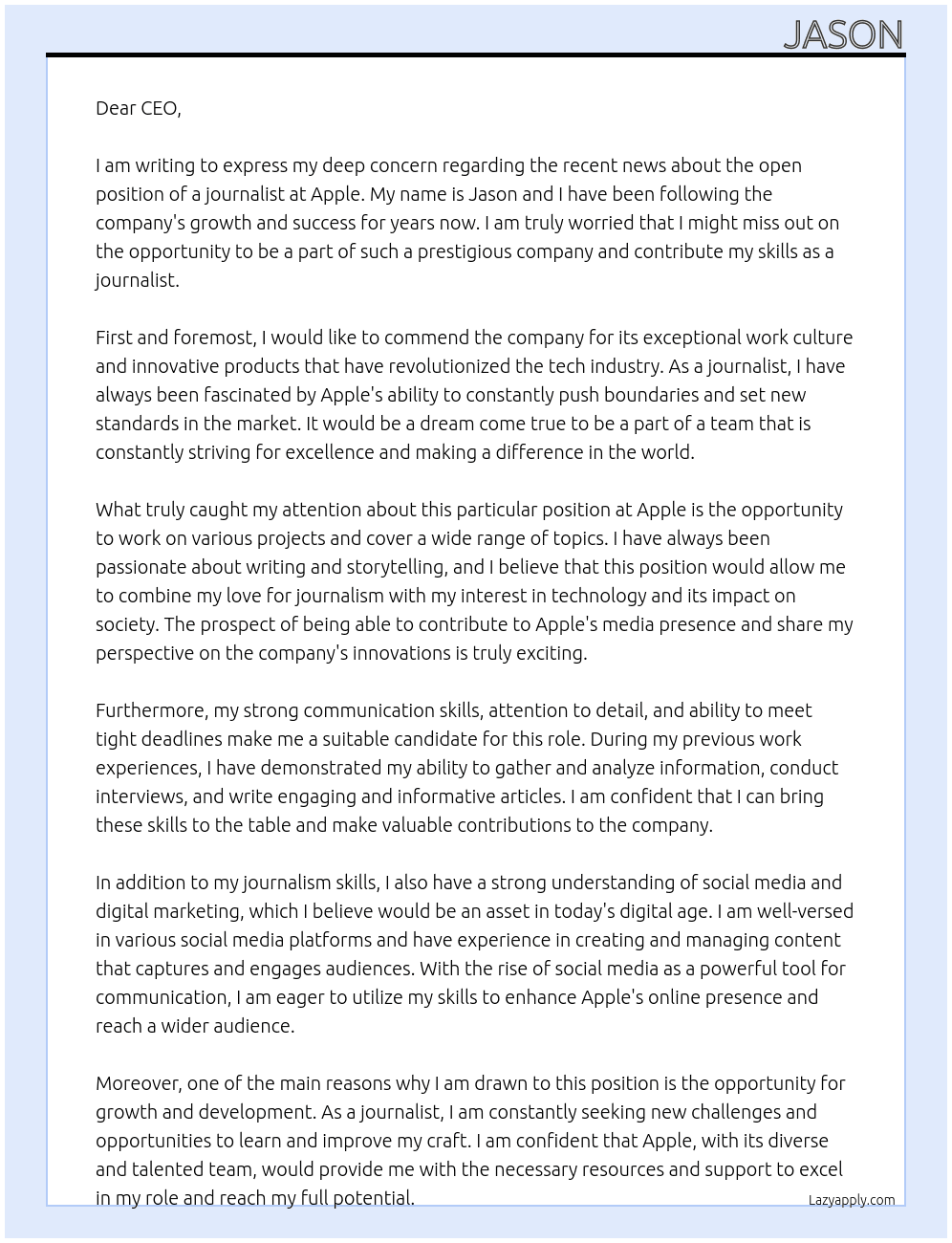 journalist At apple Cover Letter
