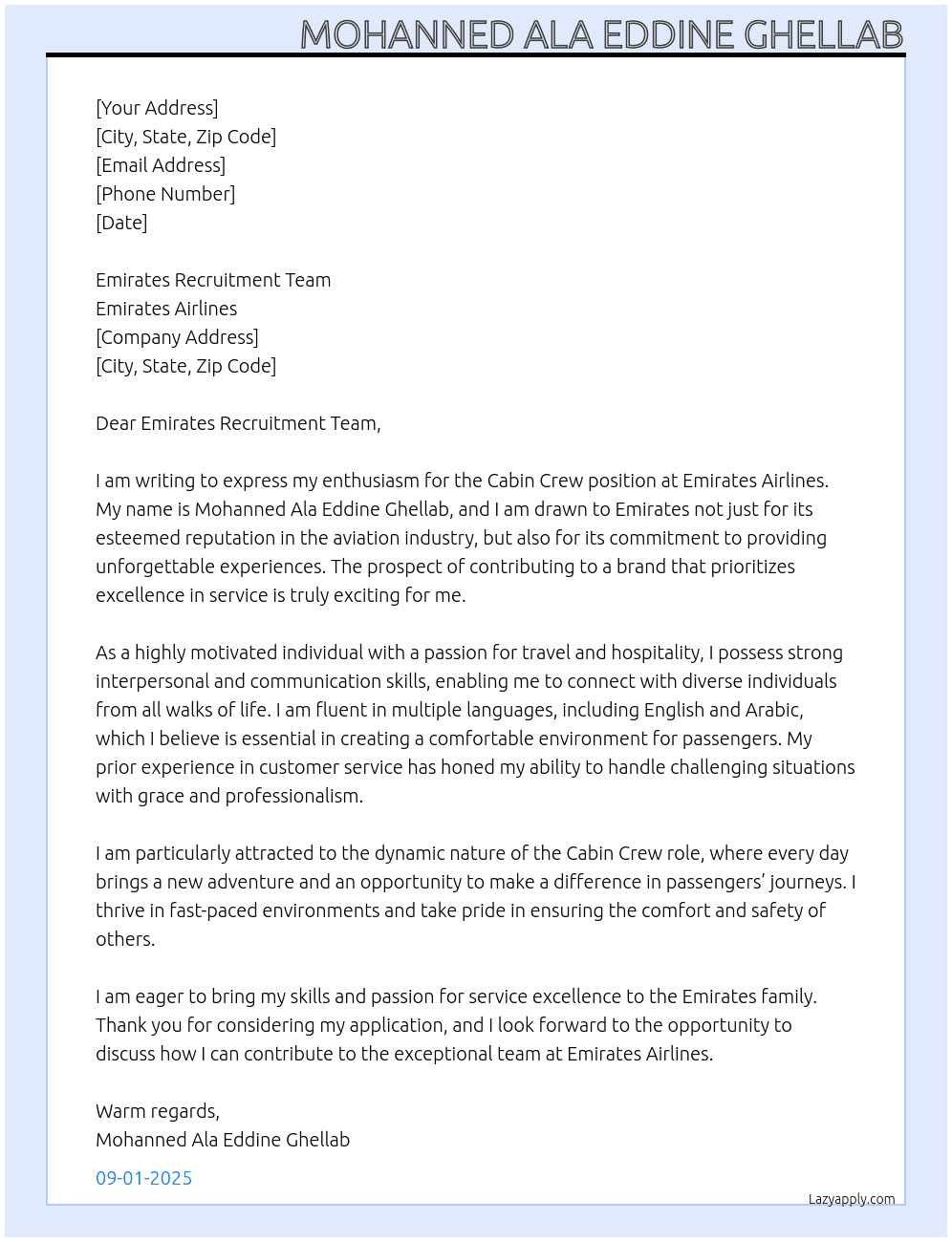 Emirates Cabin Crew At Emirates Airlines Cover Letter