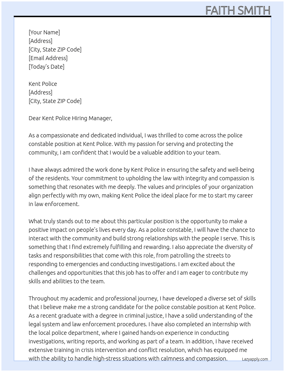 police constable At kent police Cover Letter