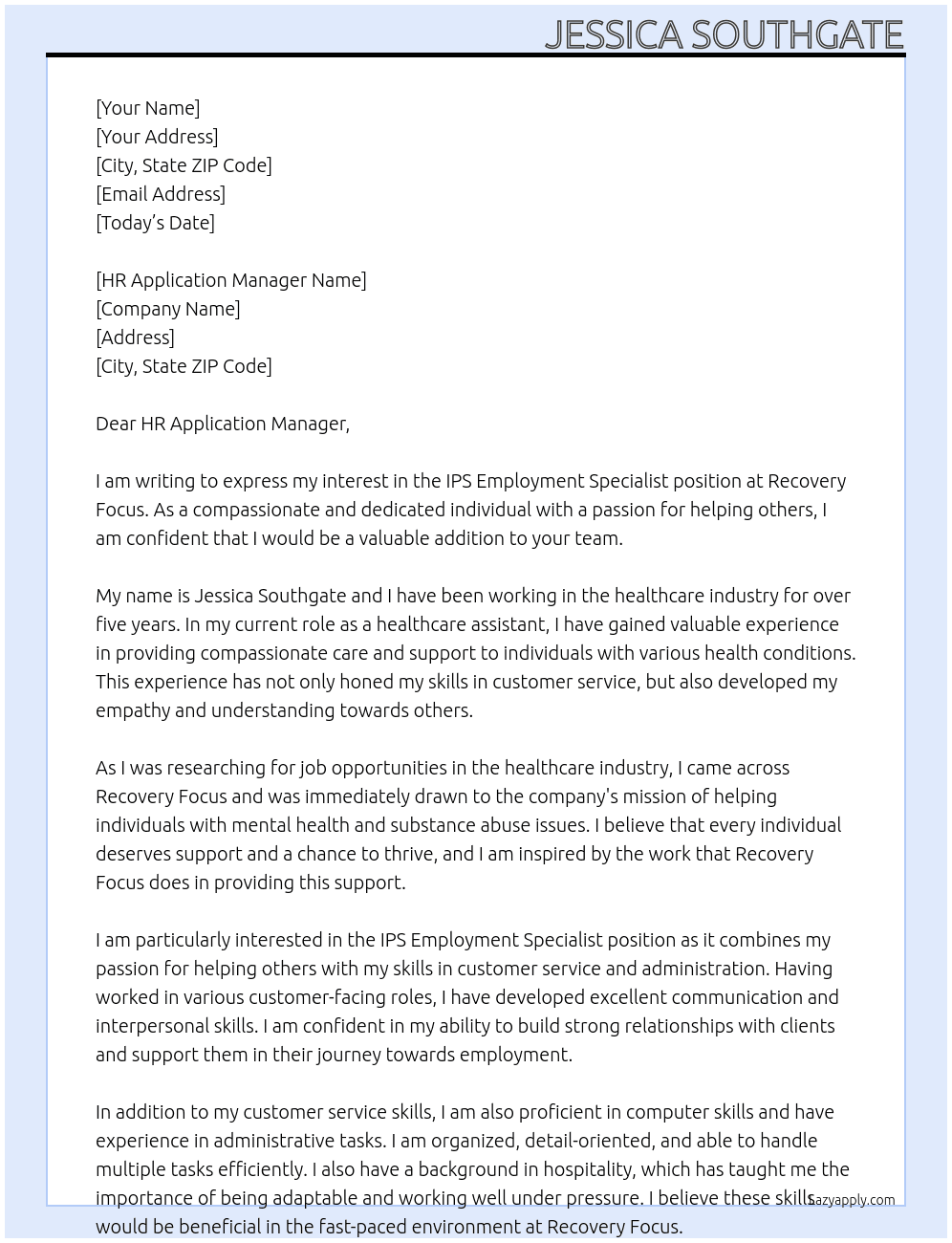 IPS Employment Specialist At Recovery Focus Cover Letter