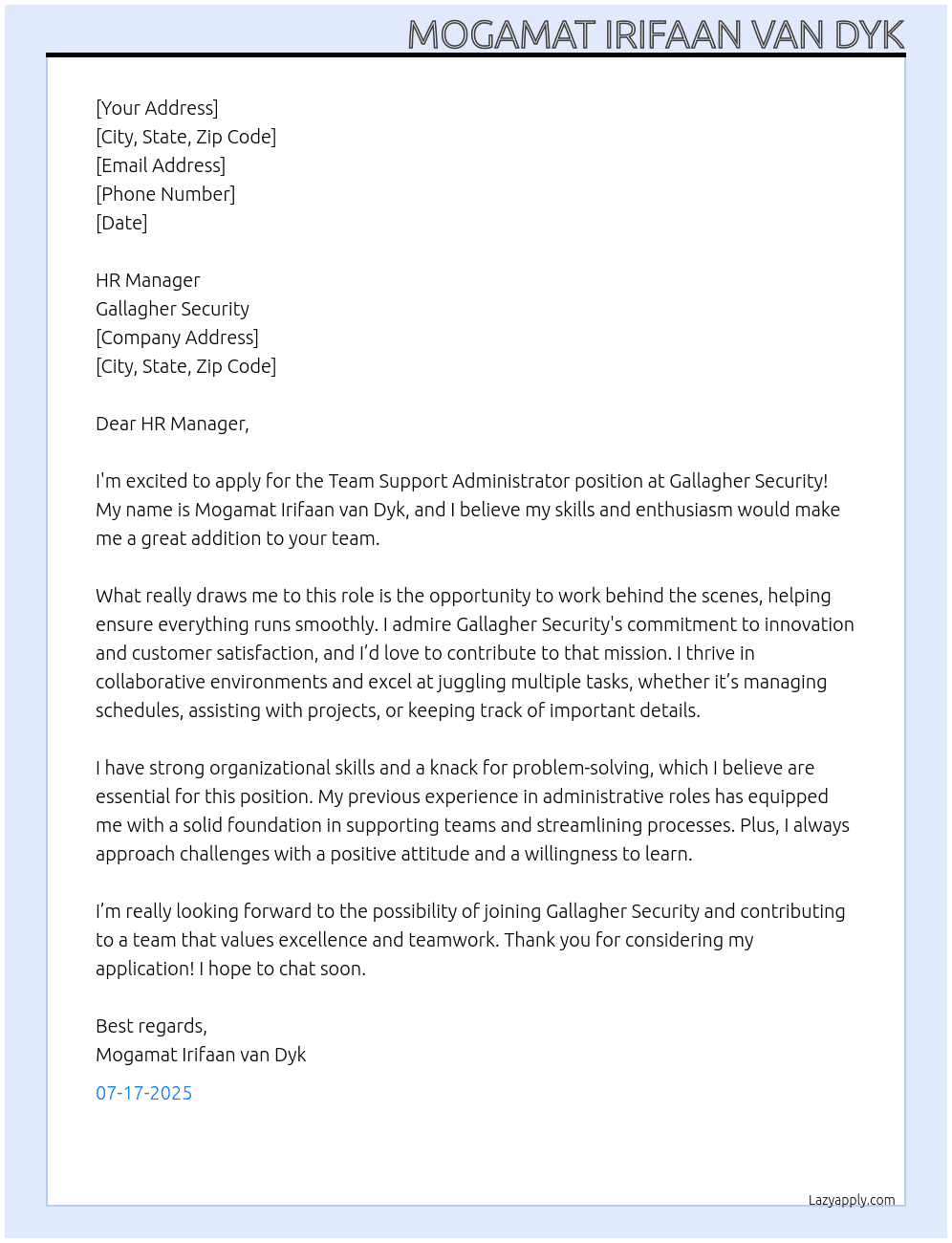 Cover letter for team support administrator - LazyApply