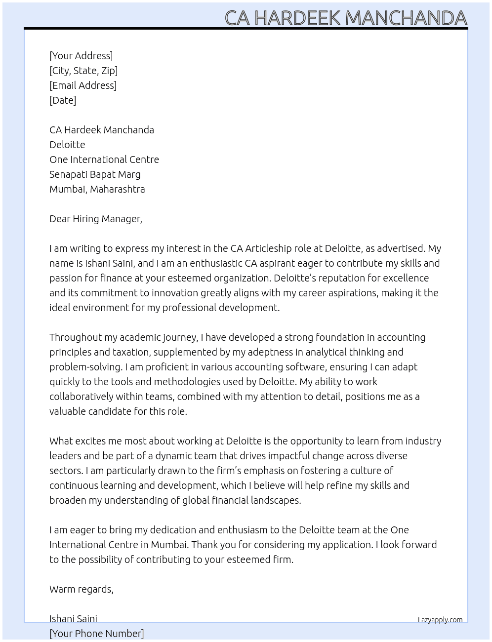 Cover letter for ca aspirent - LazyApply