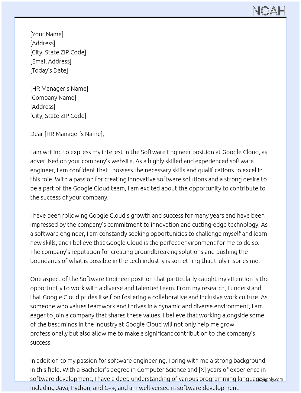 Software Engineer At Google Cloud Cover Letter