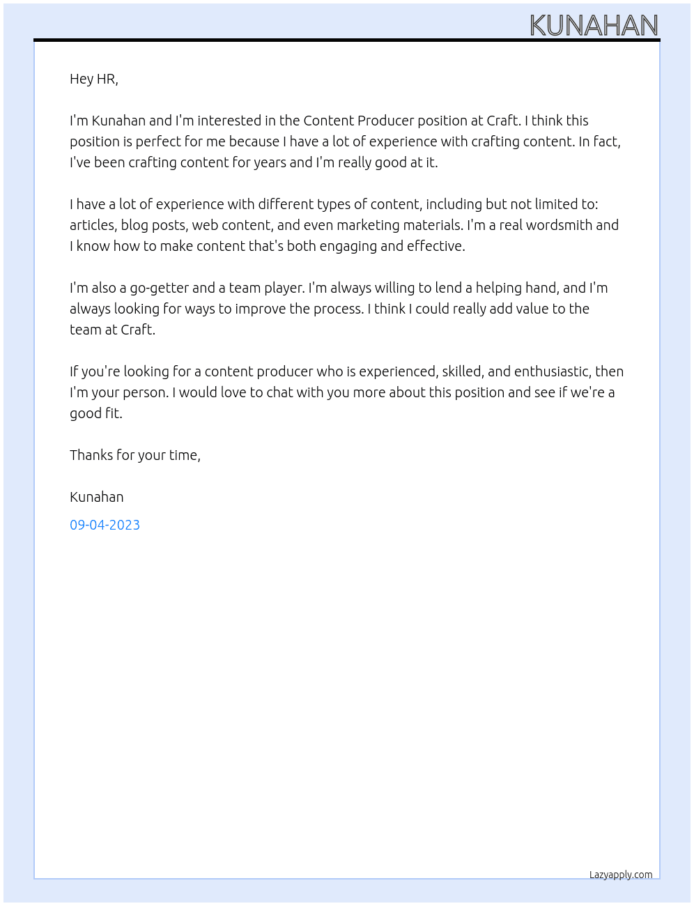 Content Producer At Craft Cover Letter