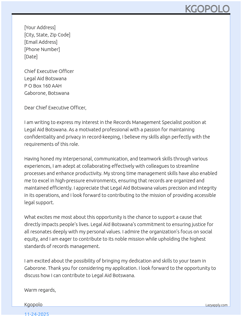 Cover letter for records management specialist - LazyApply