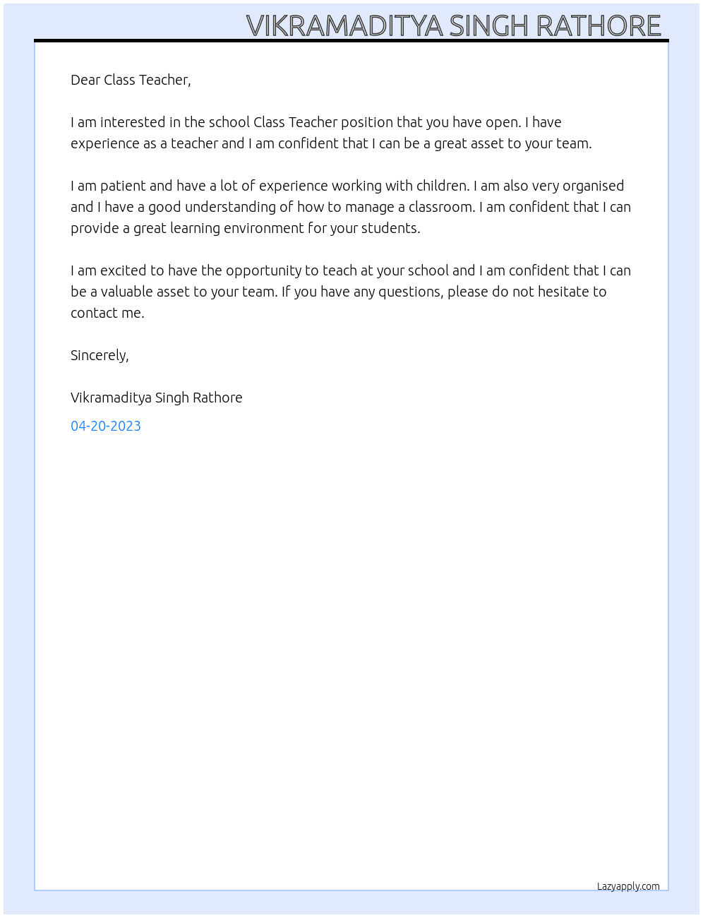 School At Nil Cover Letter
