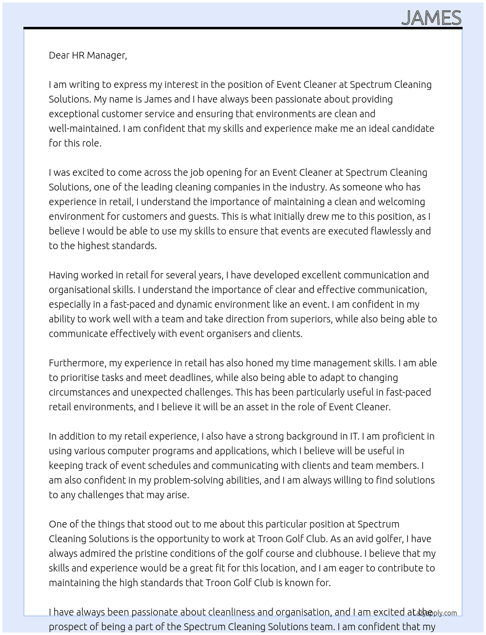 Event Cleaner At Spectrum Cleaning Solutions  Cover Letter