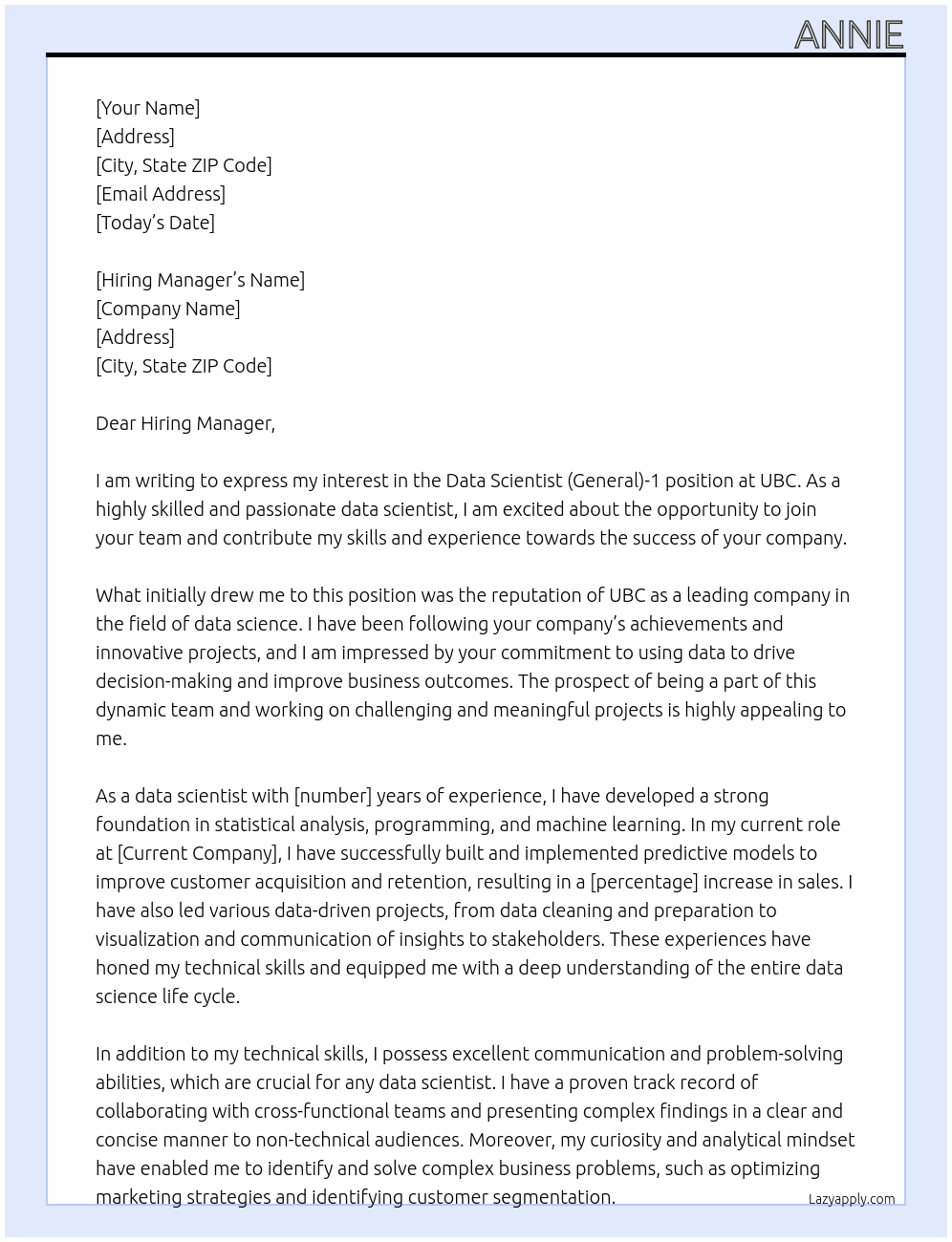 Data Scientist (General)-1 At UBC Cover Letter
