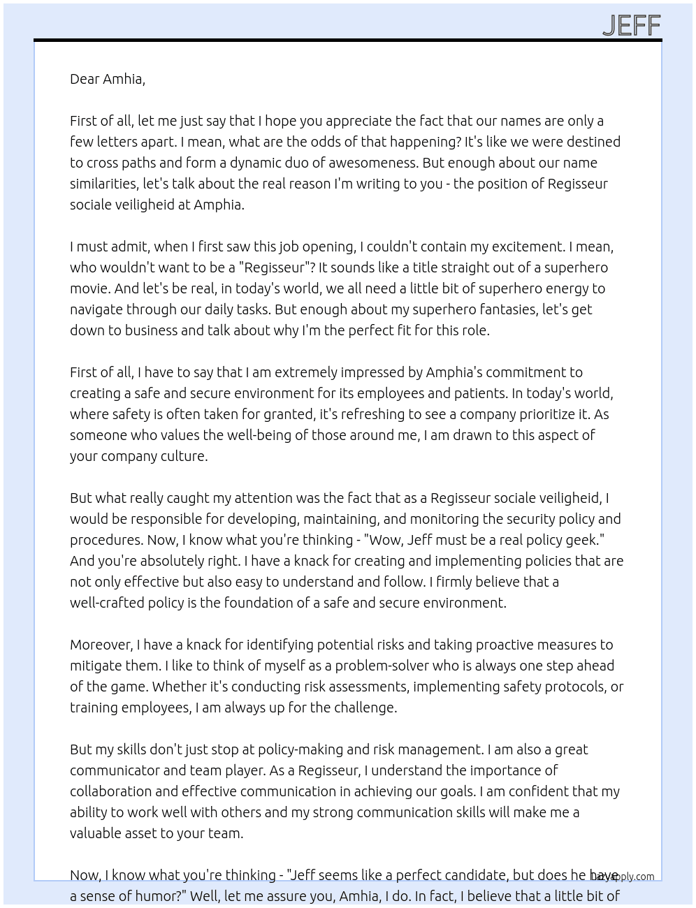 Regisseur sociale veiligheid At amphia  Cover Letter