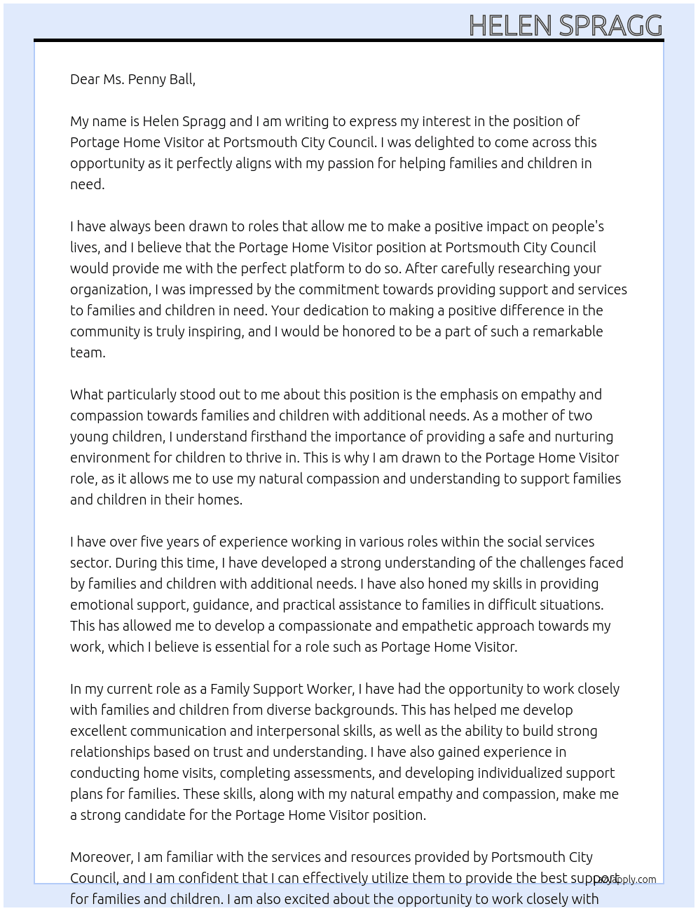 Portage Home Visitor At Portsmouth City Council Cover Letter