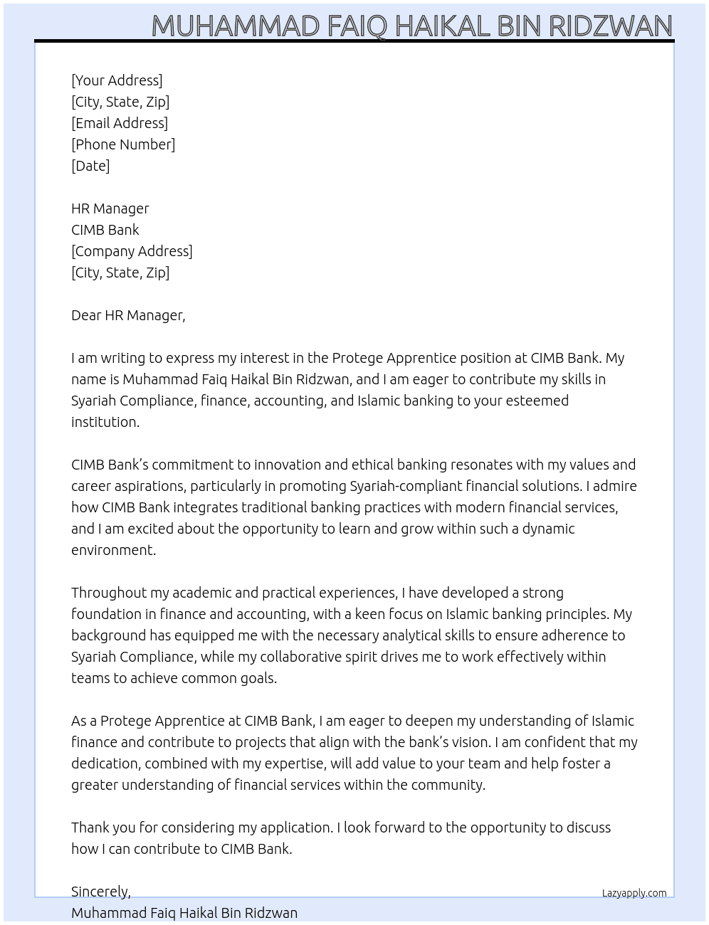 Cover letter for protege apprentice - LazyApply