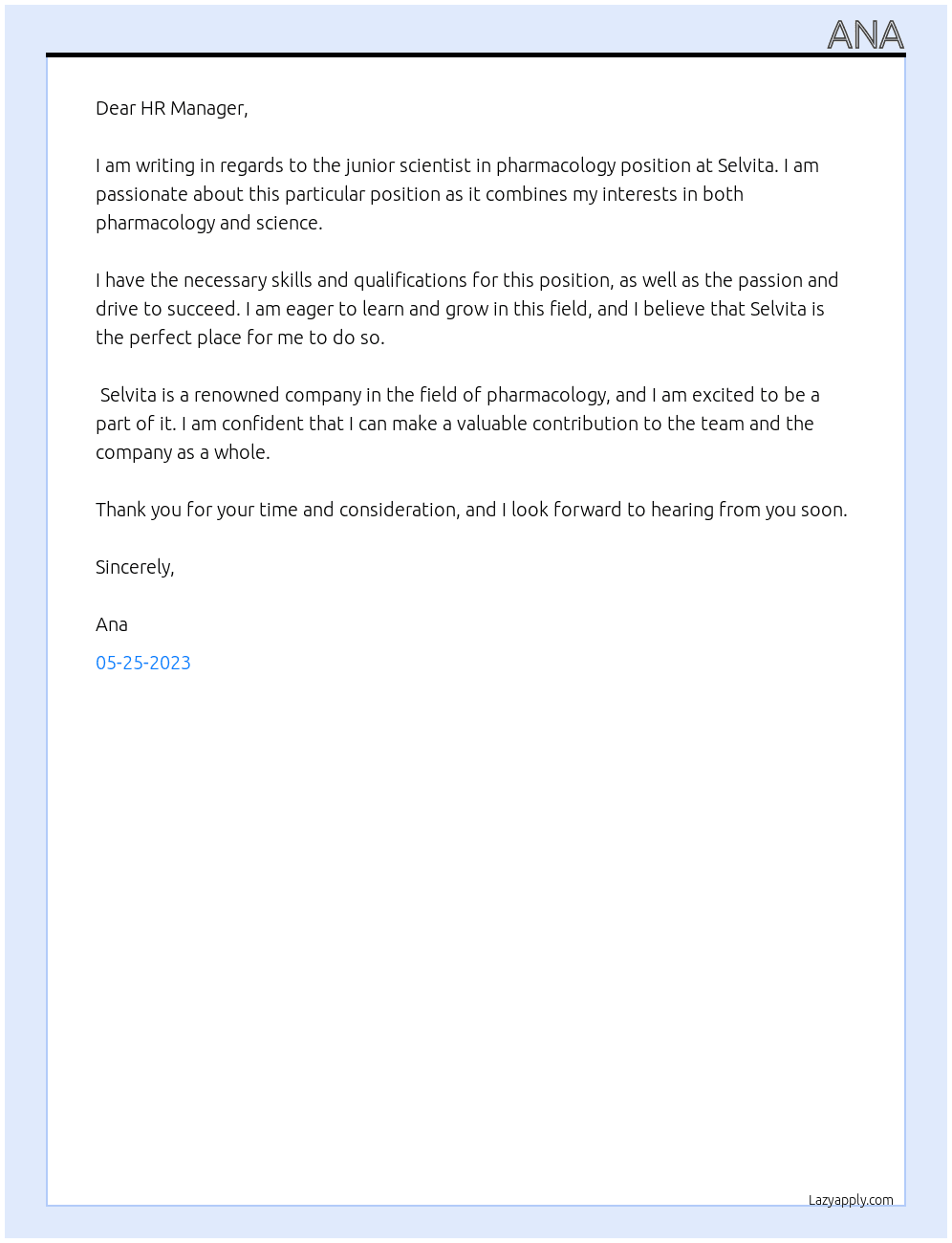 junior scientist in pharmacology At Selvita Cover Letter