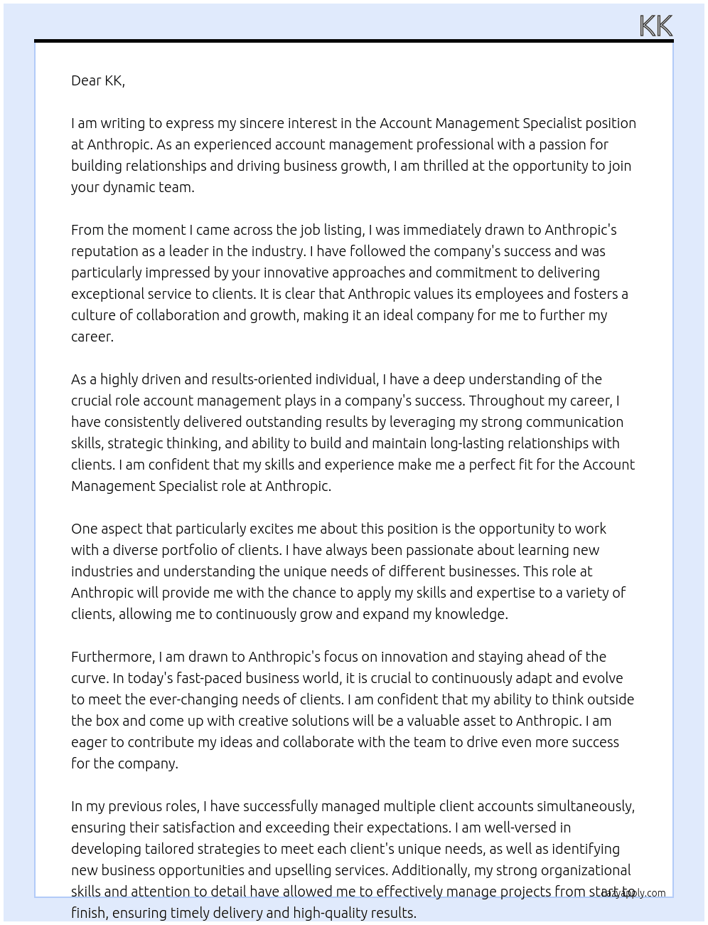 Account Management Specialist At Anthropic  Cover Letter