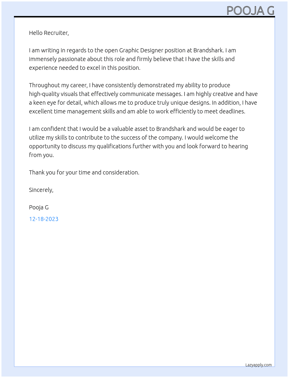 Graphic Designer At brandshark Cover Letter