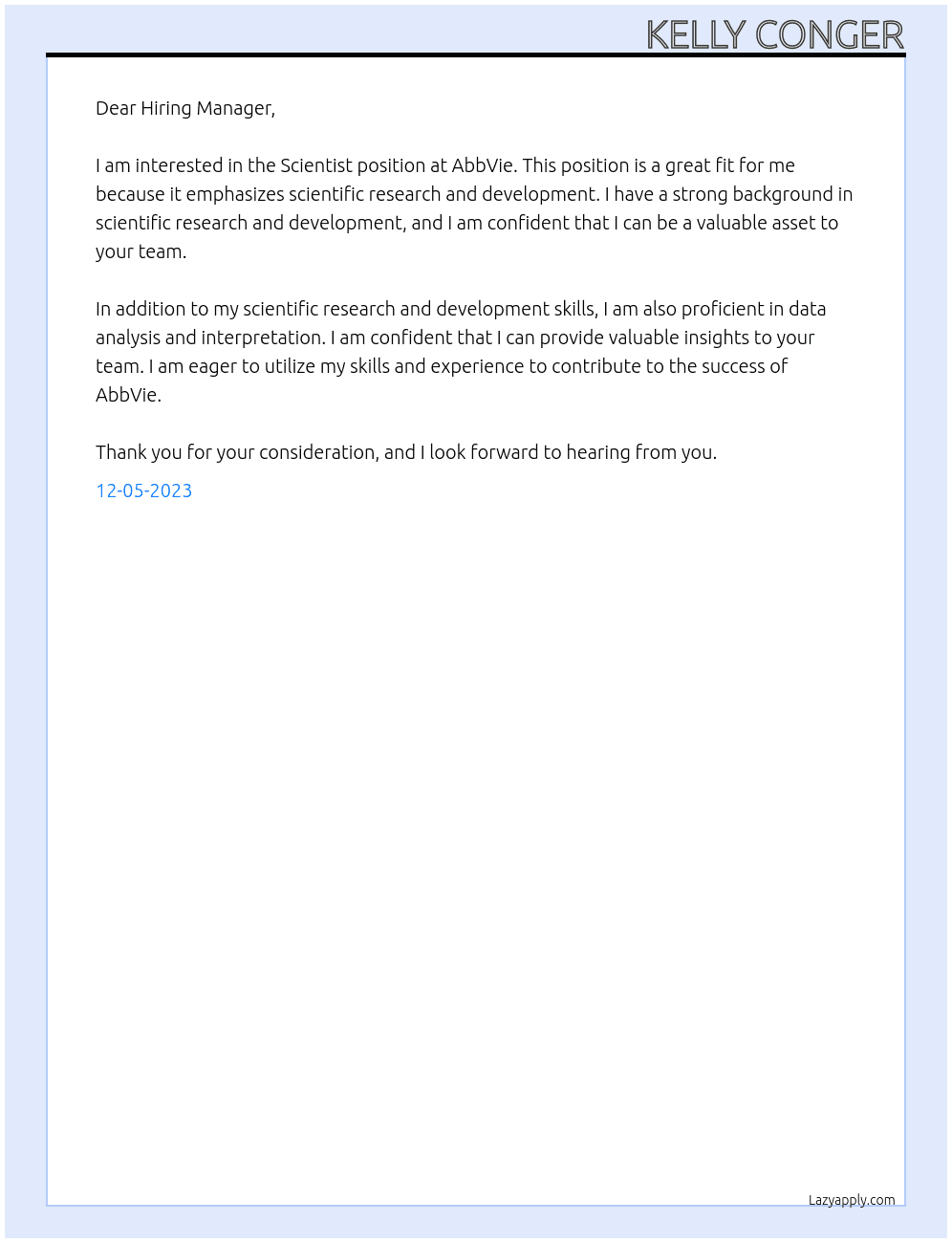 Scientist At AbbVie Cover Letter