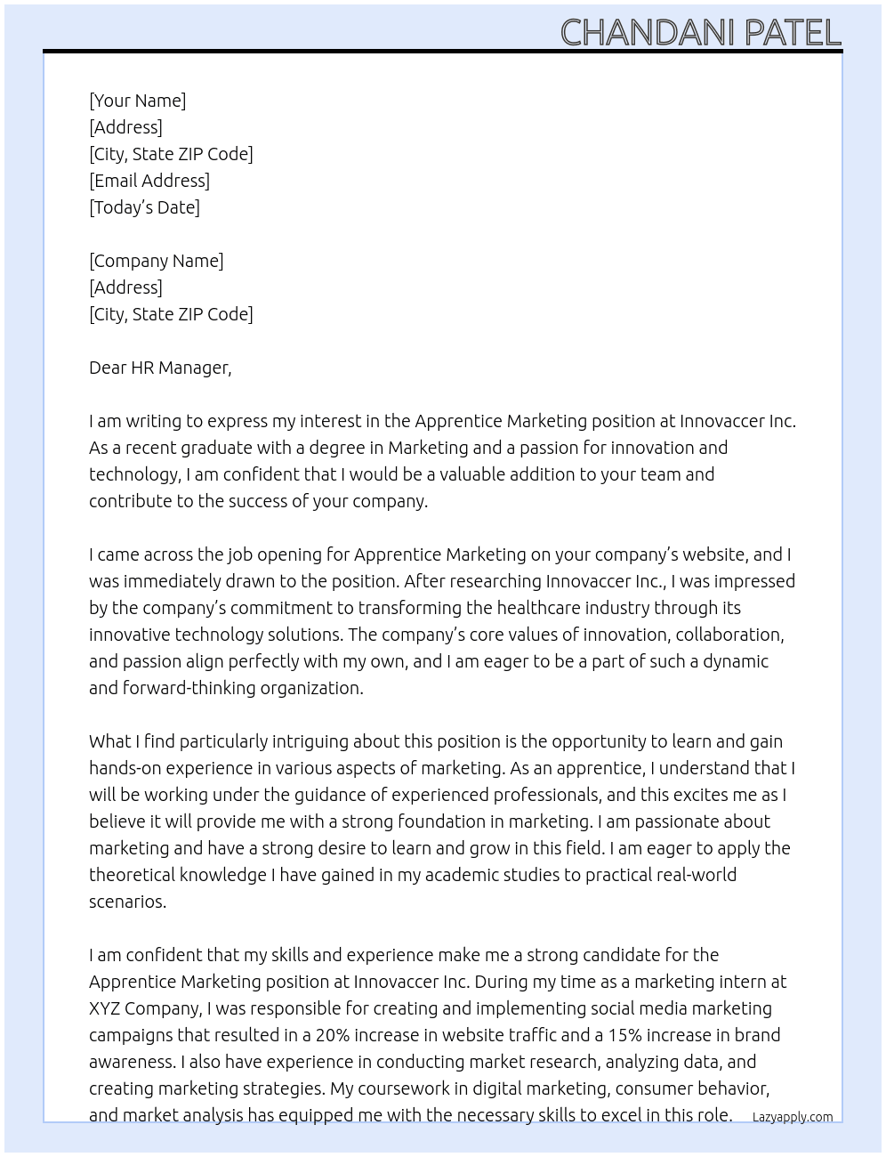 Appritence marketing At Innovaccer inc Cover Letter