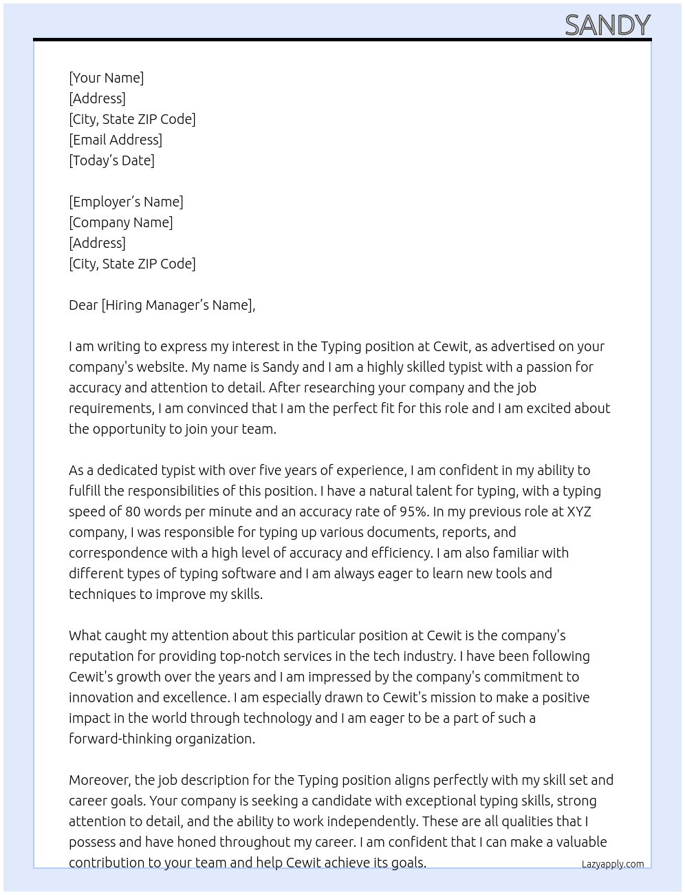Typing  At Cewit Cover Letter