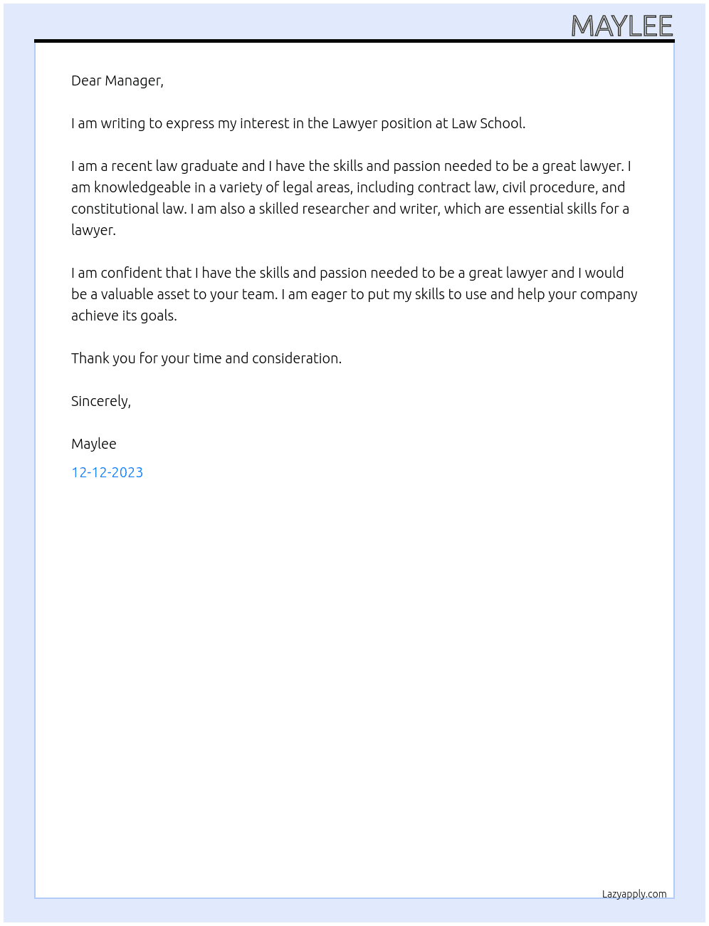 Lawyer At Law School Cover Letter
