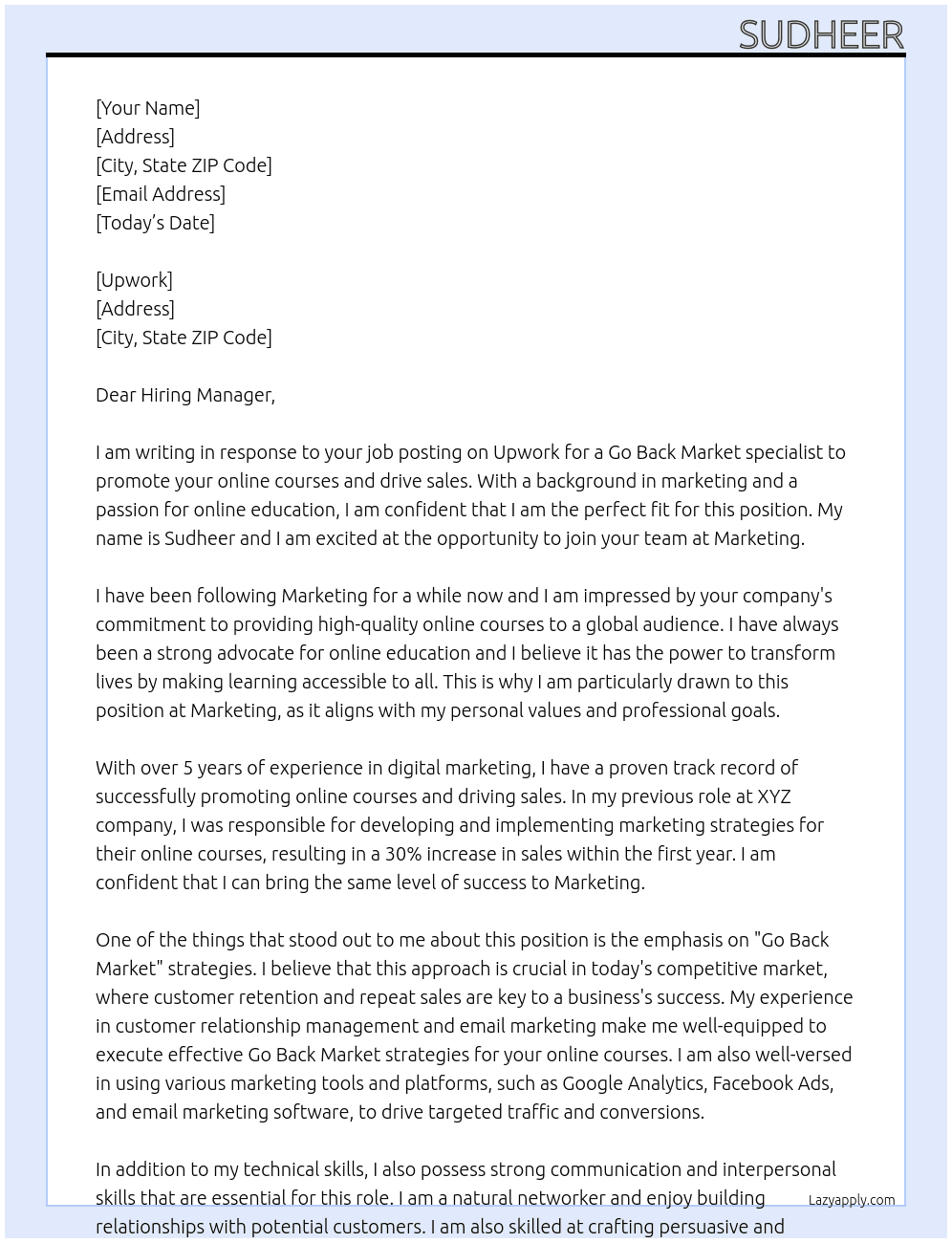  Go Back Market my online courses and get me sales At Marketing  Cover Letter