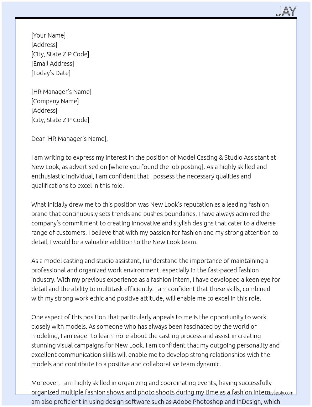 Model Casting & Studio Assistant At New Look Cover Letter