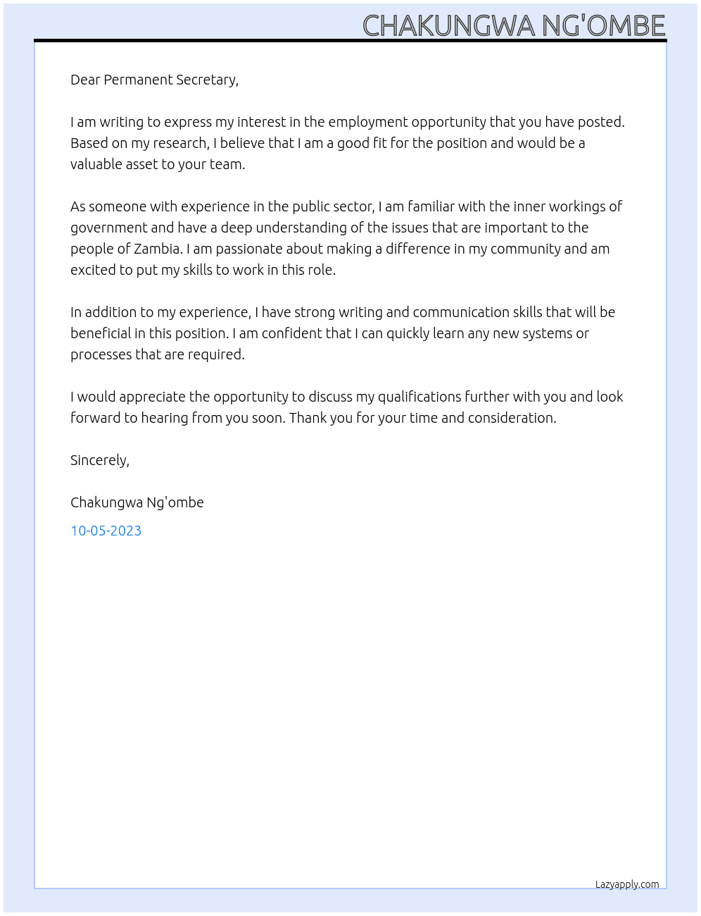 Employment  At Public Service  Cover Letter