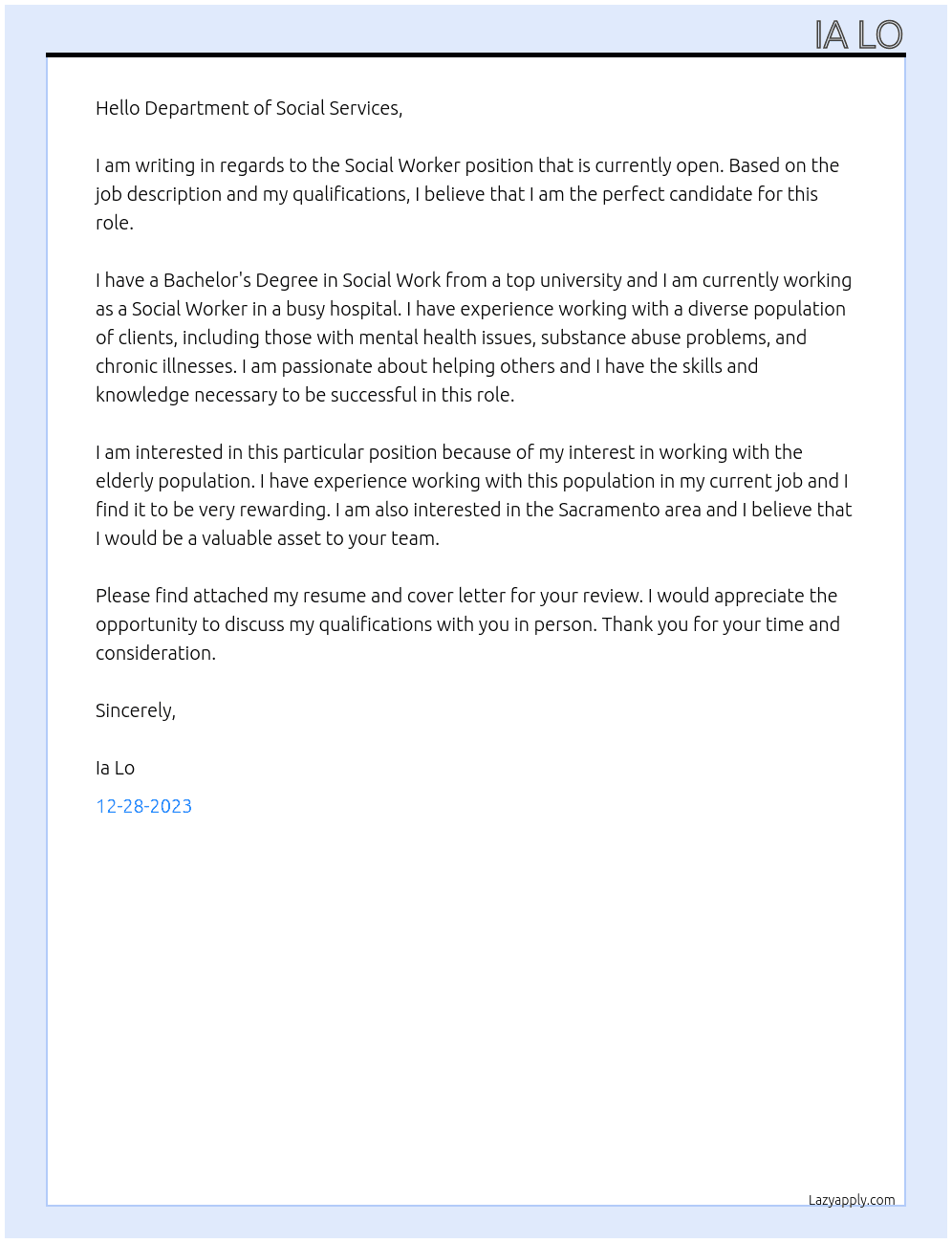 Social Worker At State of California Cover Letter