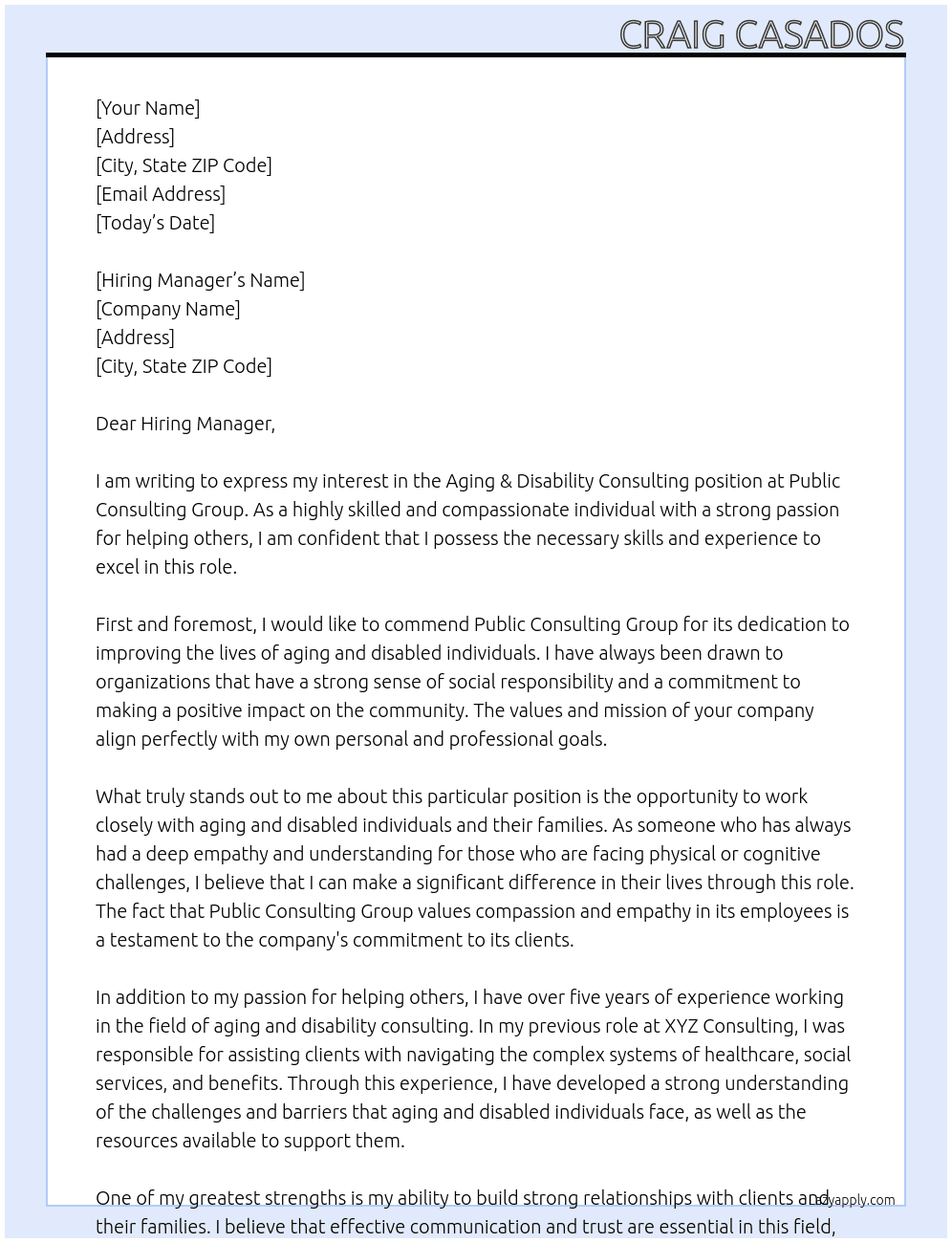 Aging & Disability Consulting At Public Consulting Group Cover Letter