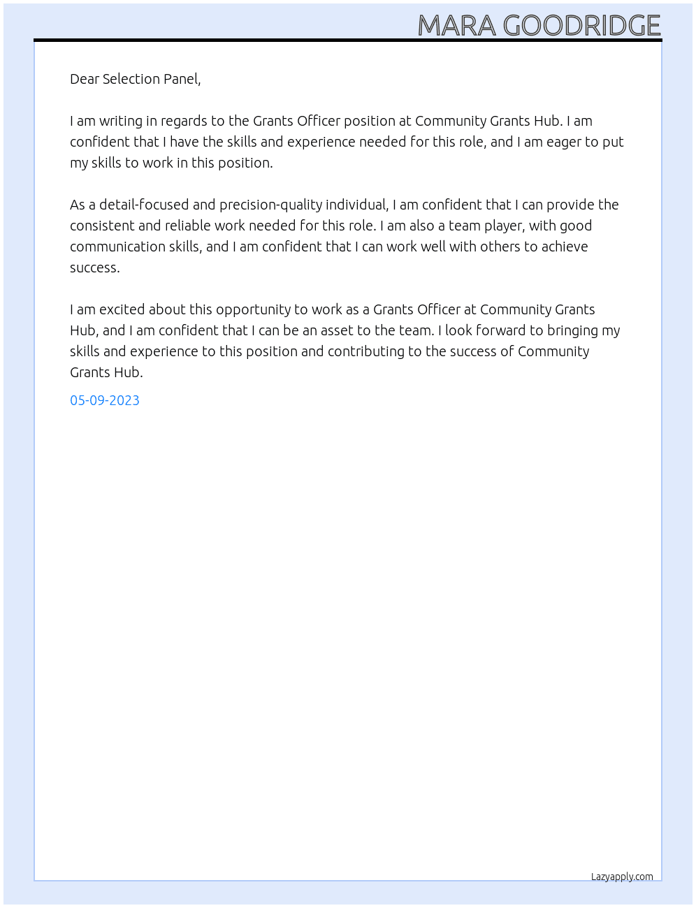 Grants Officer At Community Grants Hub Cover Letter