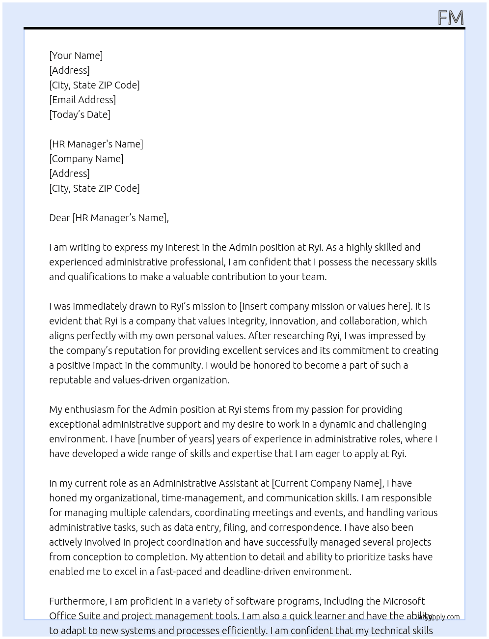 admin At Ryi Cover Letter