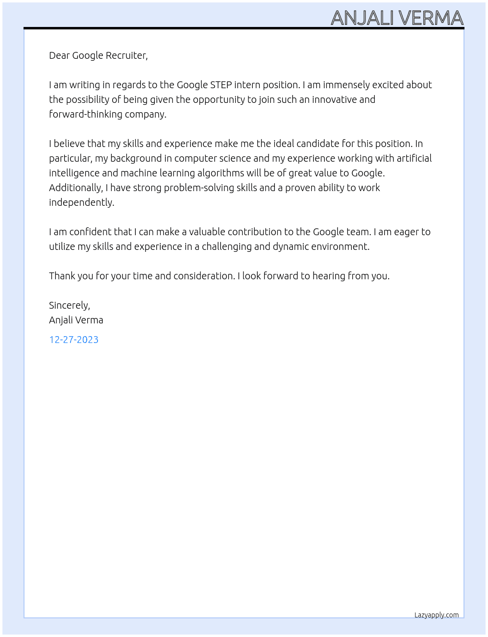 Cover letter for google step intern - LazyApply