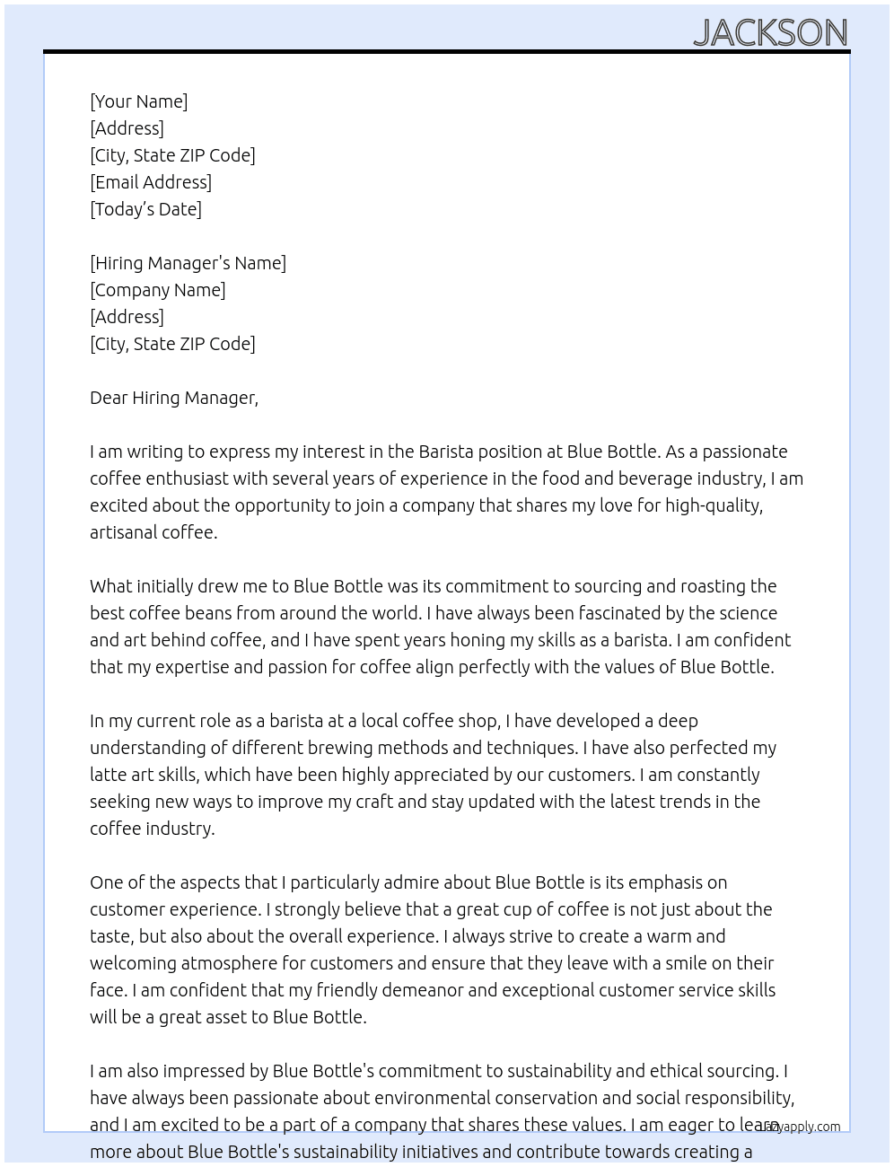 Barista At Blue Bottle Cover Letter