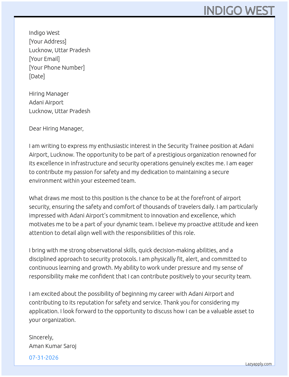 Cover letter for security trainee - LazyApply