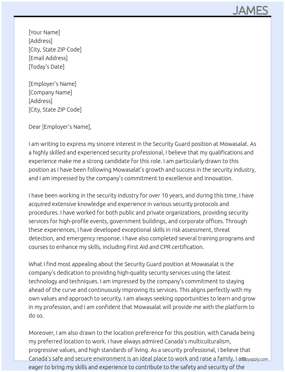 Security Guard At Mowasalat  Cover Letter