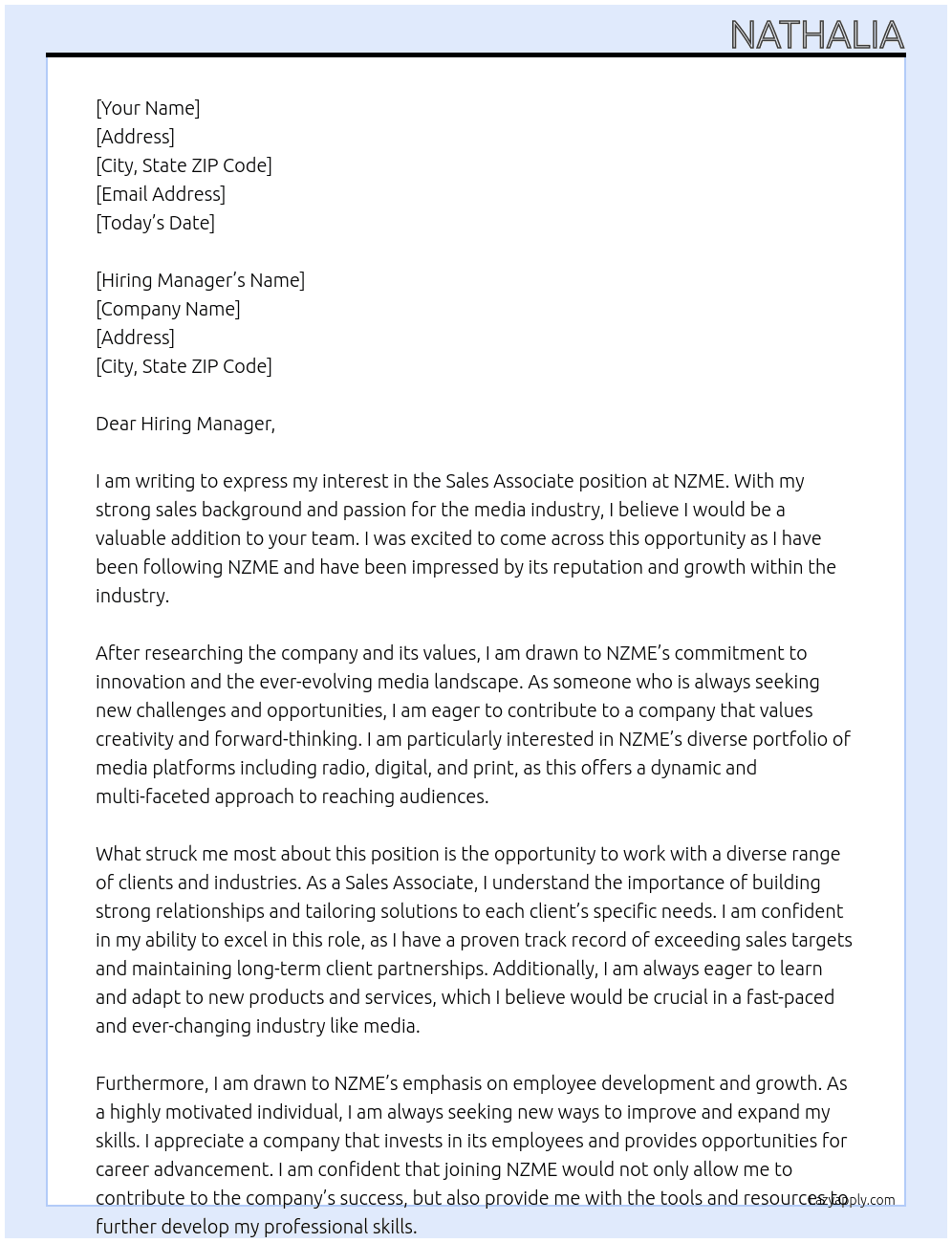 Sales Associate  At NZME Cover Letter