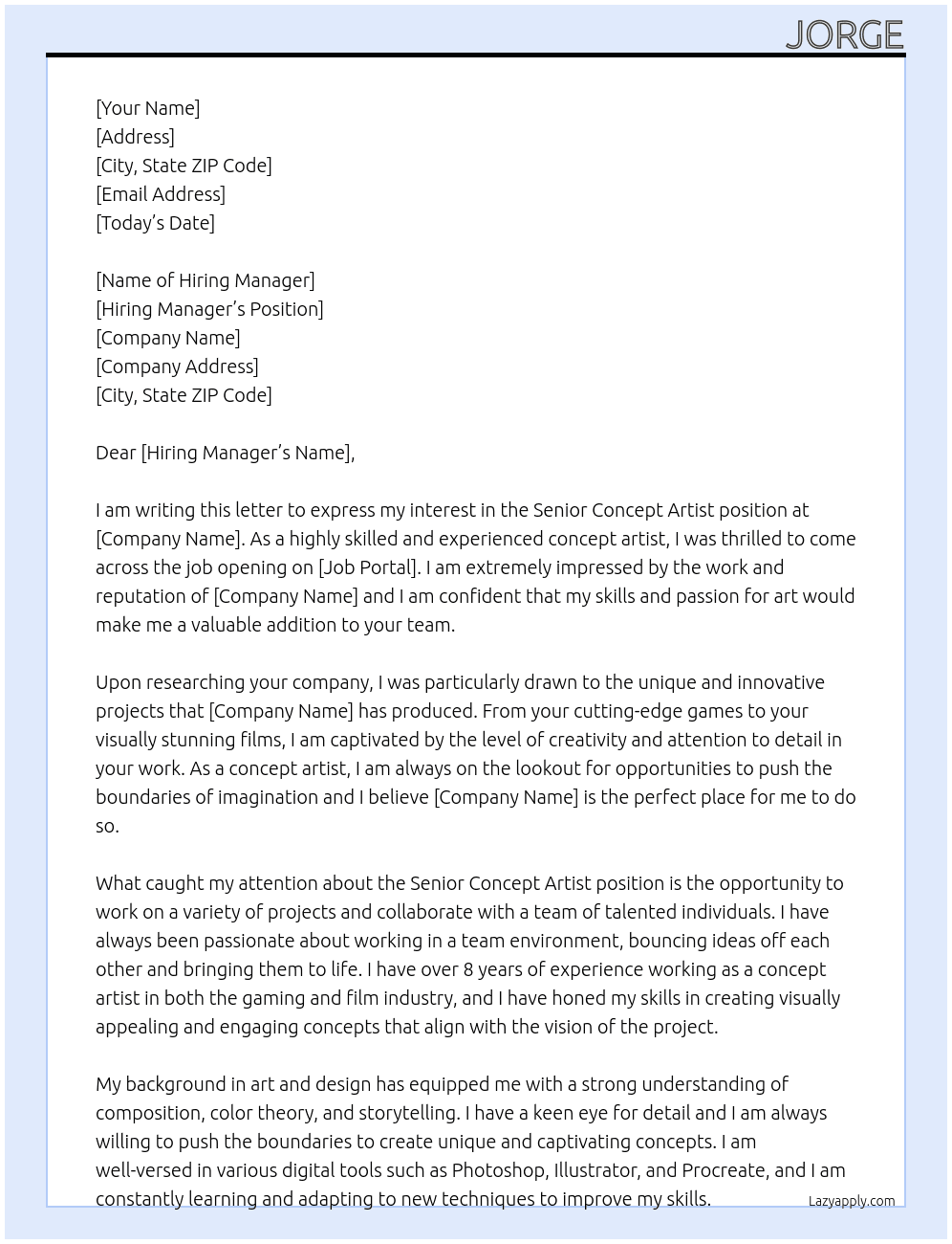 Senior concept artist At unknown worlds Cover Letter