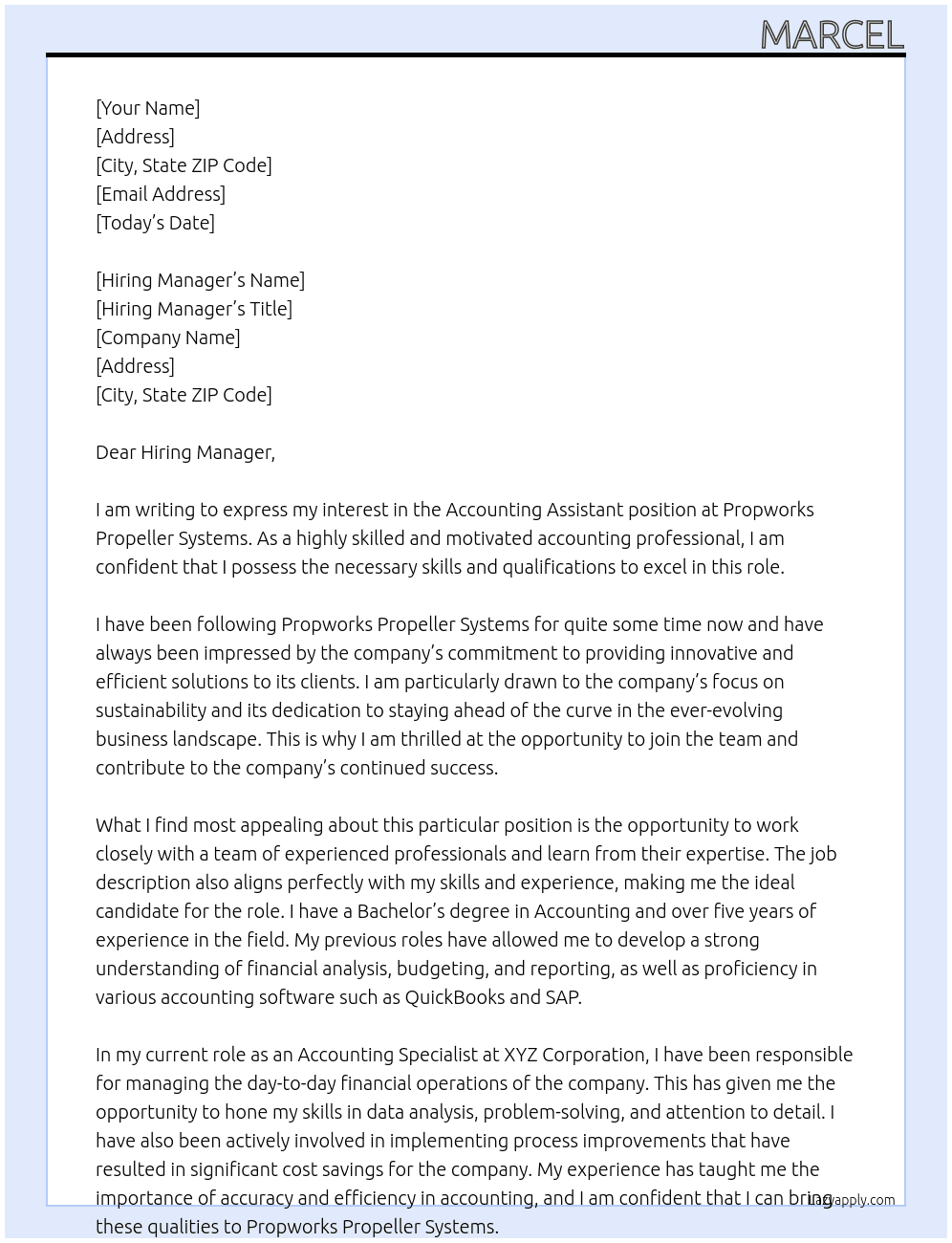 Accounting Assistant At Propworks Propeller Systems Cover Letter