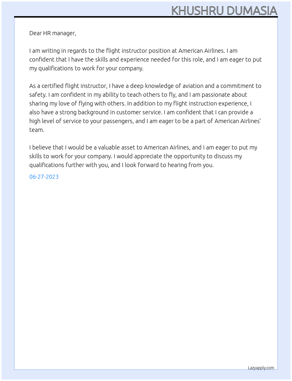  Flight instructor At american airlines Cover Letter
